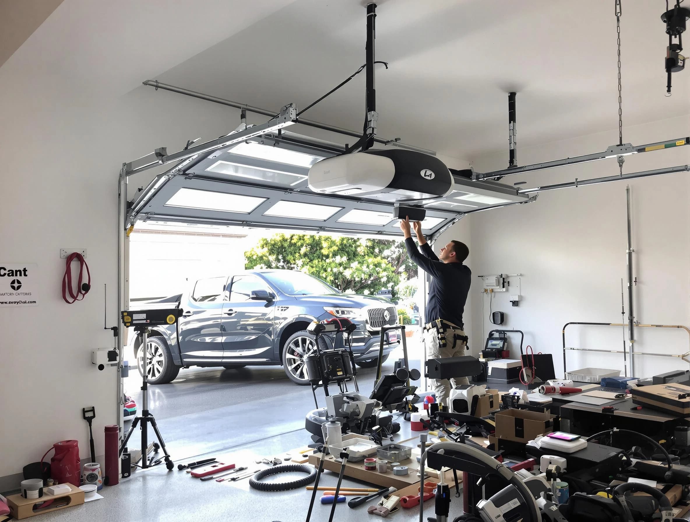 Westfield Garage Door Repair specialist installing smart garage door opener system in Westfield home