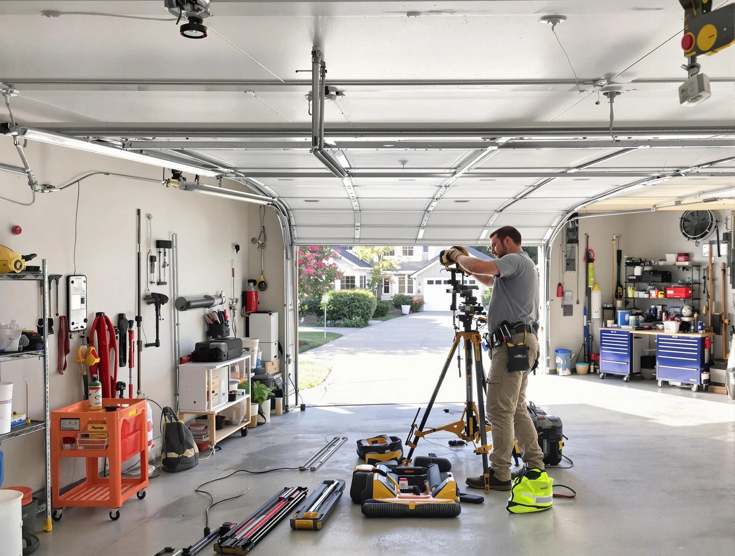 Westfield Garage Door Repair specialist performing laser-guided track alignment in Westfield